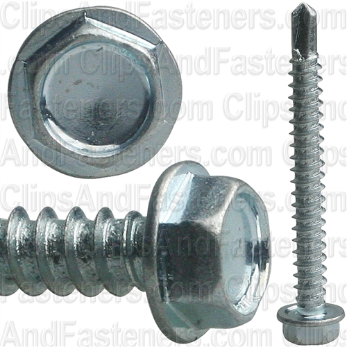 #8 X 1-1/2 Ind Hex Wa Hd #2 Teks Screw - Zinc